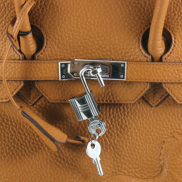 High Quality Fake Hermes Birkin 35CM with Embossed logo Handbag Light Coffee 6089 - Click Image to Close